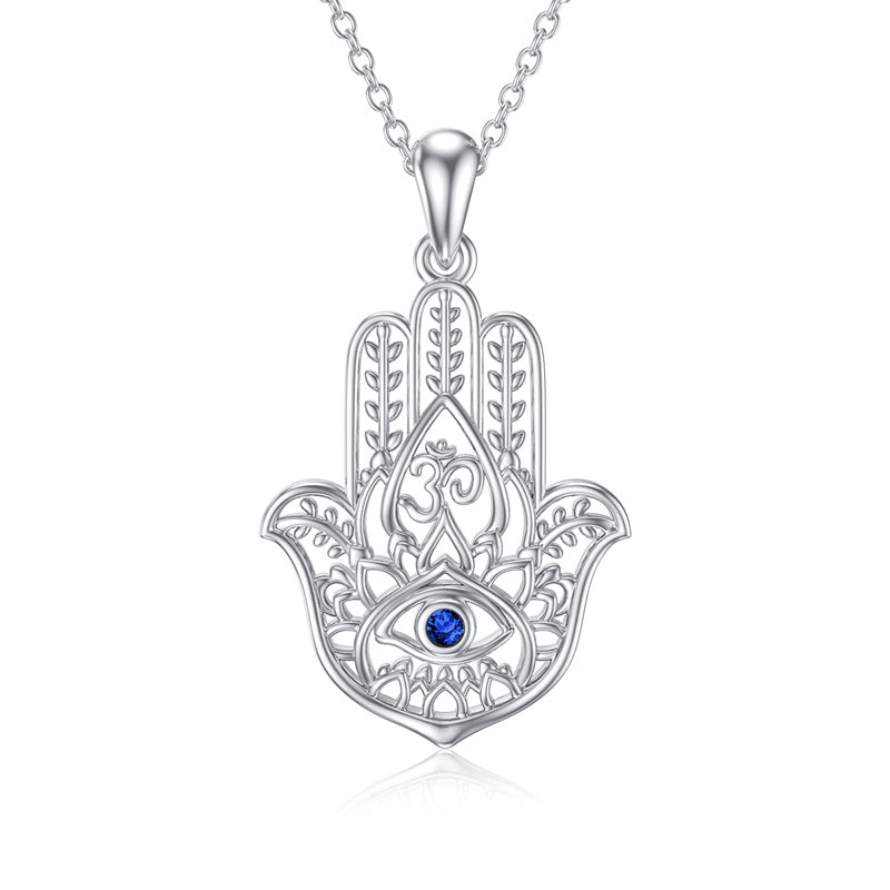 Sterling Silver Hamsa Fatim Blue Eye Pendant  Necklace
