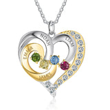 Sterling Silver Personalized Name Birthstones Heart Pendant Necklace