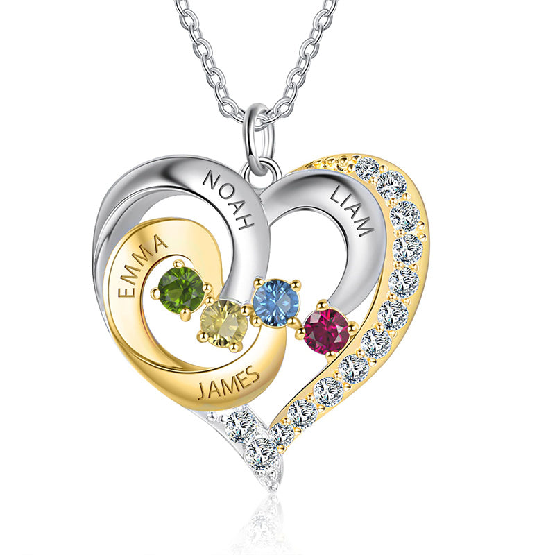 Sterling Silver Personalized Name Birthstones Heart Pendant Necklace