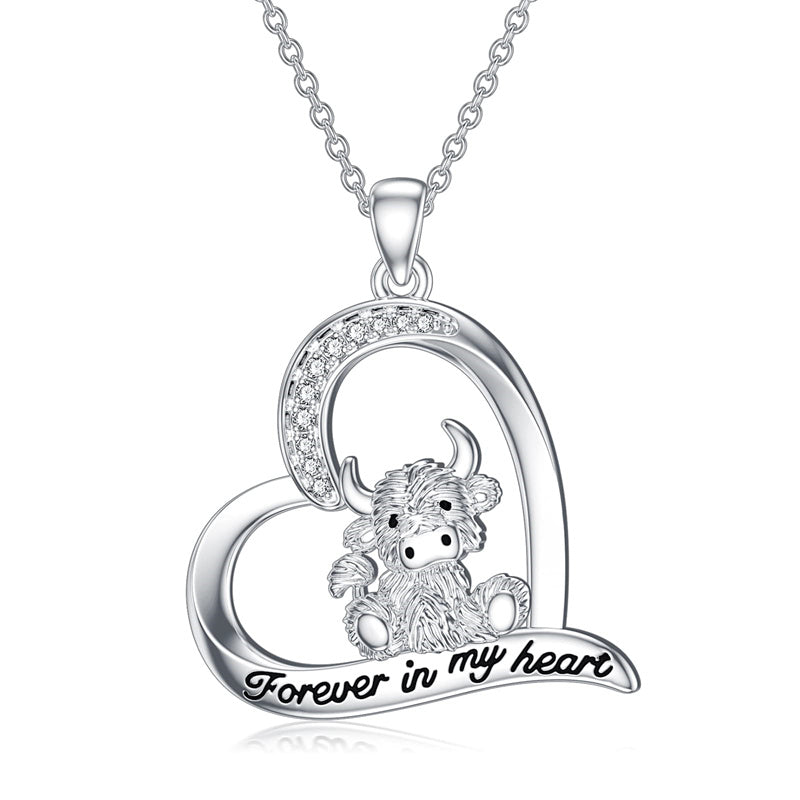 Sterling Silver Highland Cow Pendant Necklace