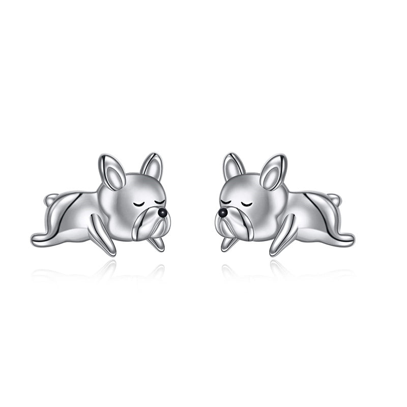 Sterling Silver French Bulldo Stud Earrings