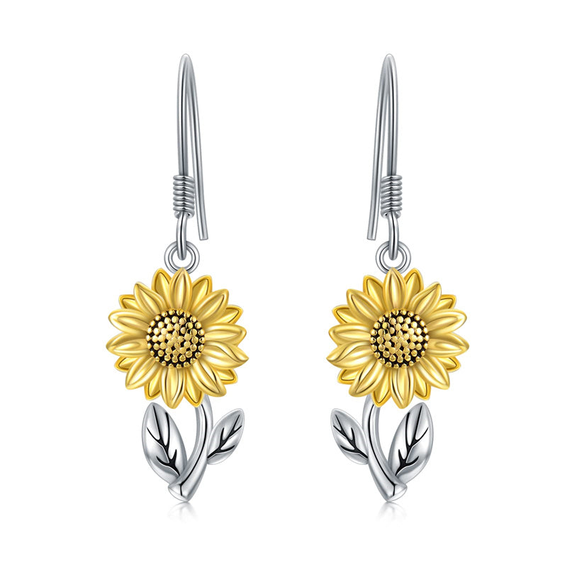 Sterling Silver Sunflower Flower Dangle Earring