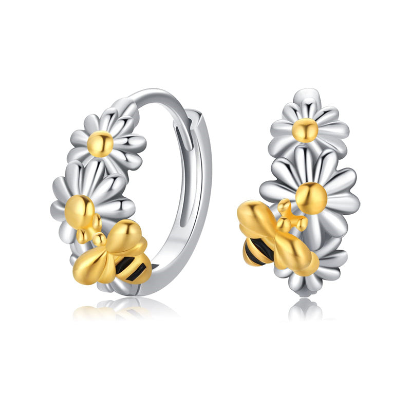 Sterling Silver Daisy Hoop Earrings
