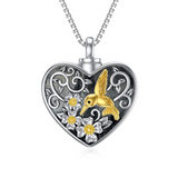 Sterling Silver Heart Hummingbird  Urn Necklace for Ashes