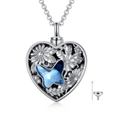 Sterling Silver Crystal Butterfly Urn Necklace for Ashes Engraved With Forever in My Heart