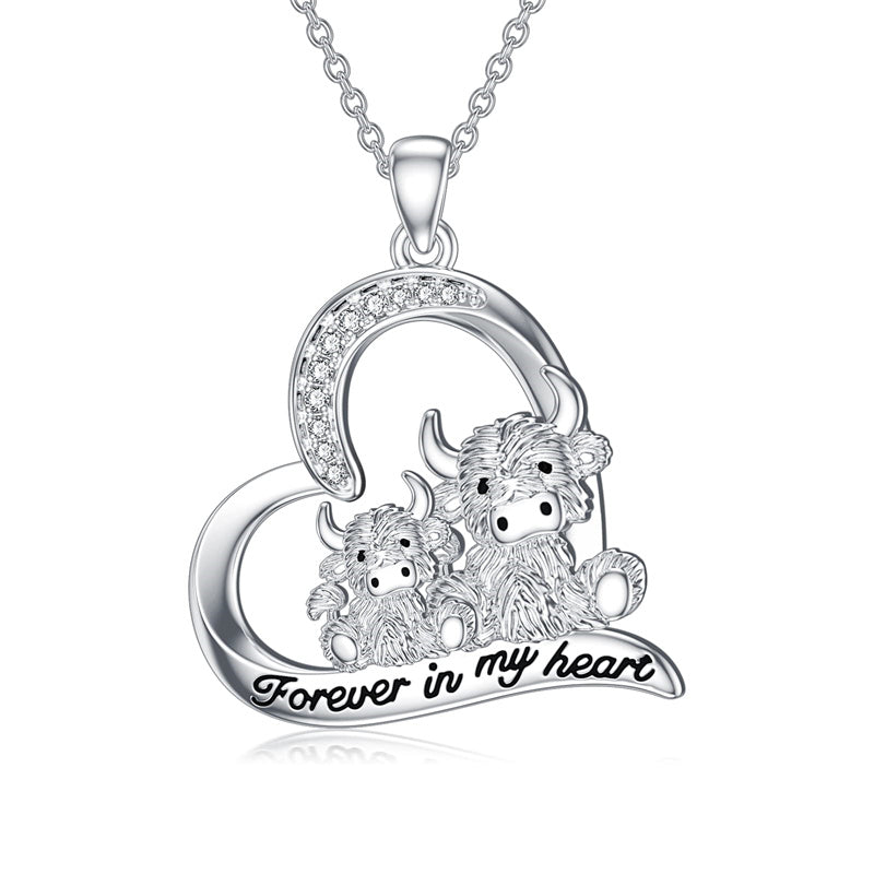 Sterling Silver Highland Cow Pendant Necklace