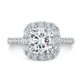 10K White Gold Moissanite Cushion Cut Halo Engagement Rings