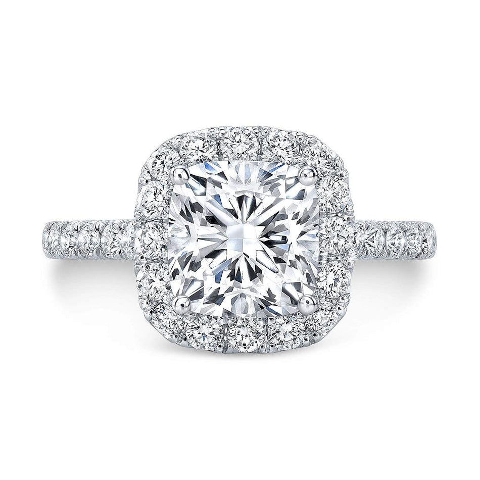10K White Gold Moissanite Cushion Cut Halo Engagement Rings
