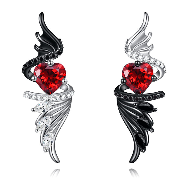 Sterling Silver Angel Devil Stud Earrings