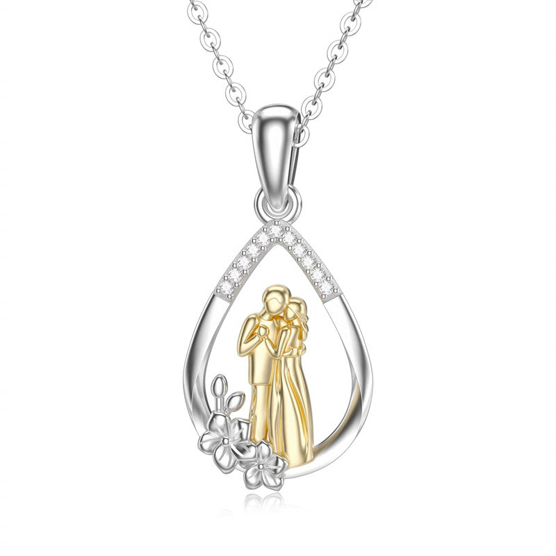 14K Gold Lovers Couple Pendant Necklace
