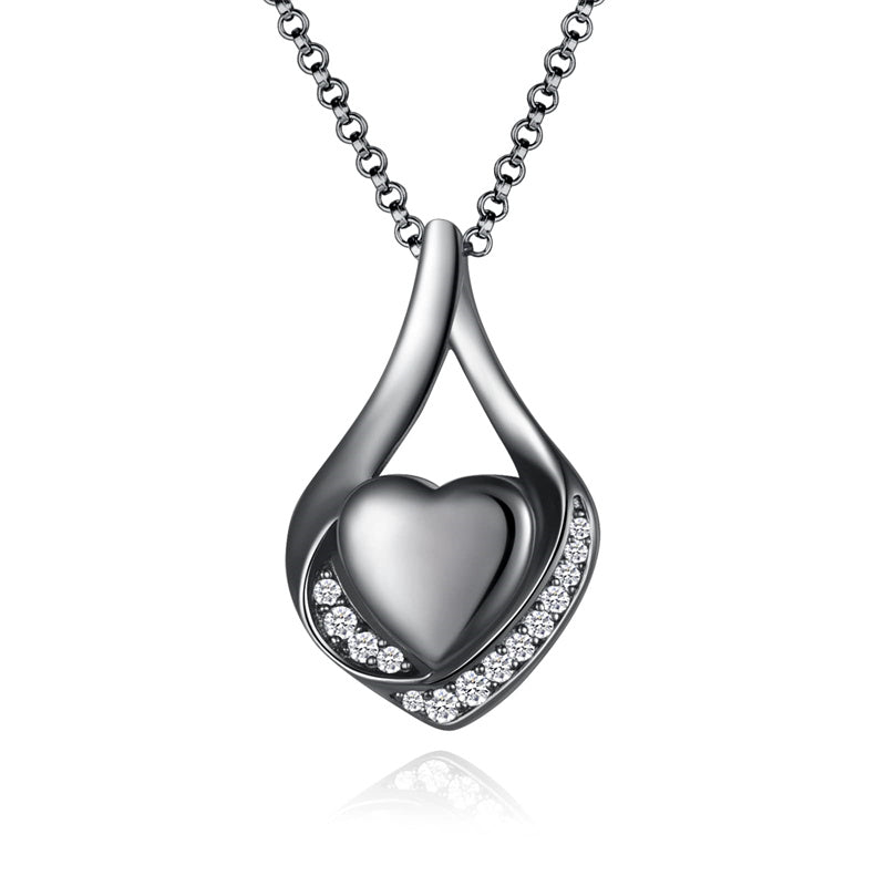 Sterling Silver Heart Shape Tear Dangle Urn Necklace for Ashes