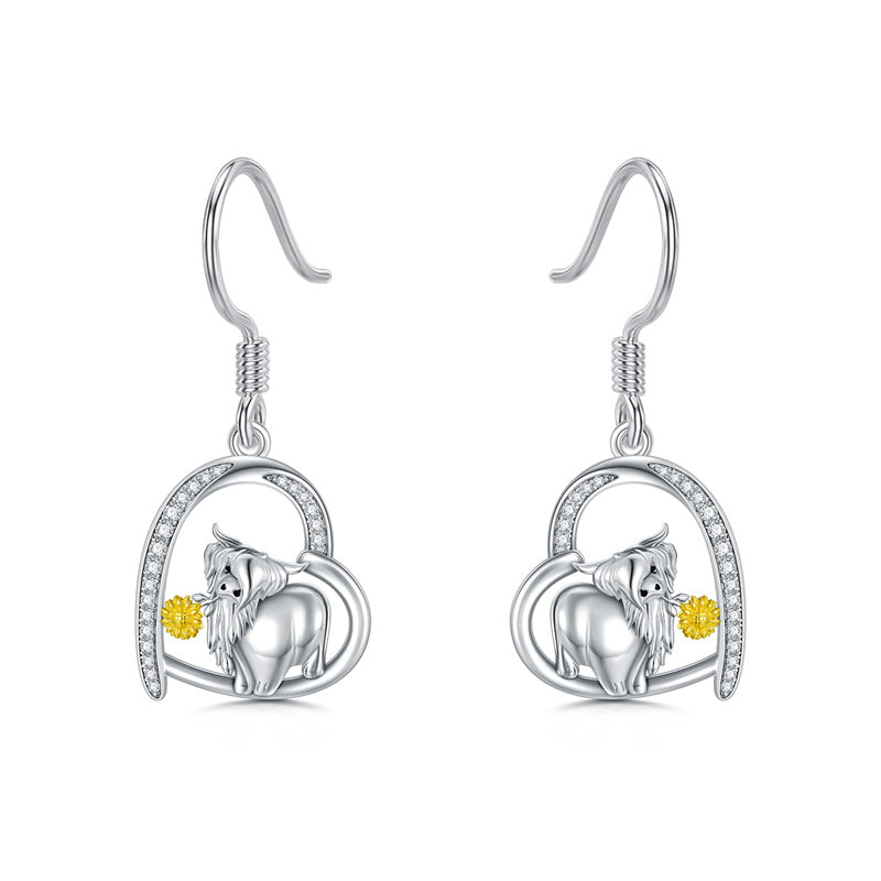 Sterling Silver Highland Cow  Dangle Earrings