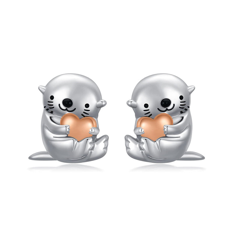 Sterling Silver Otter Stud Earrings