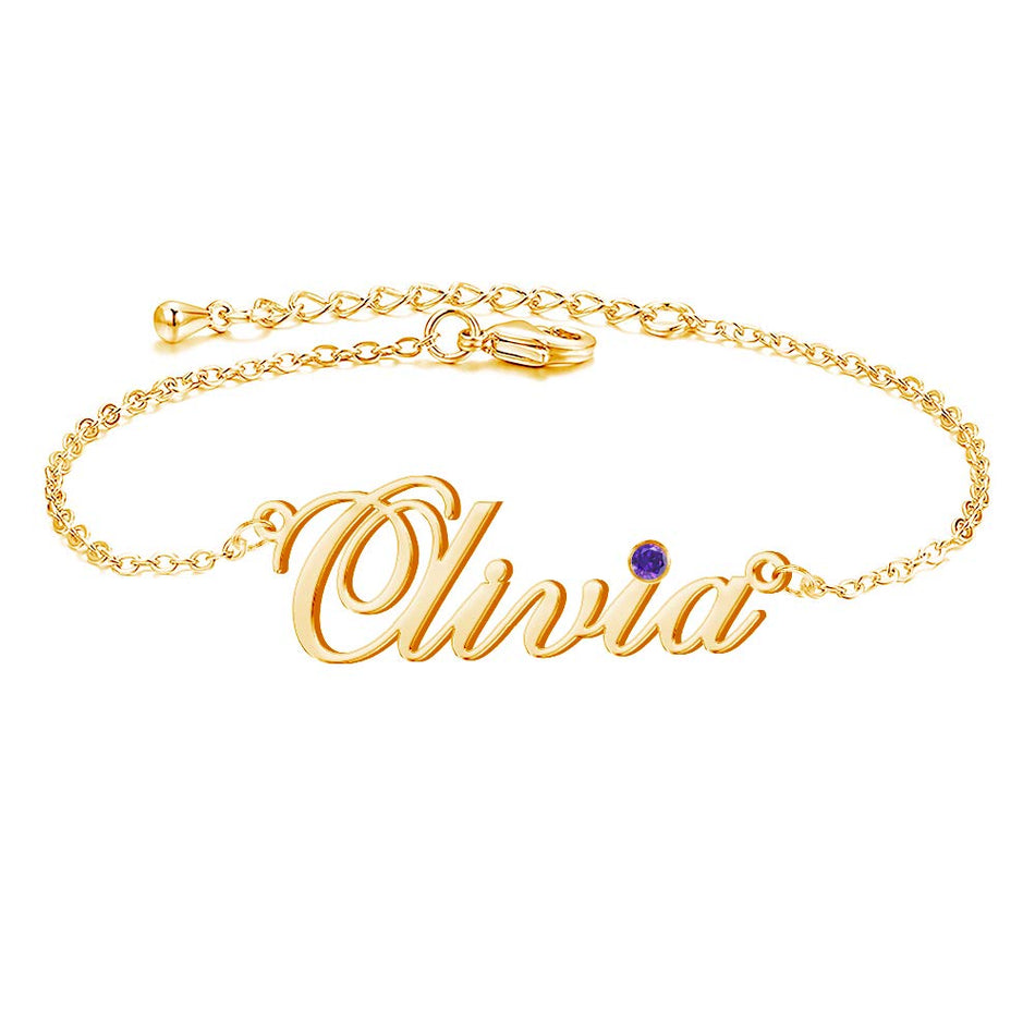 Silver Personalized Name Single Layer Anklet