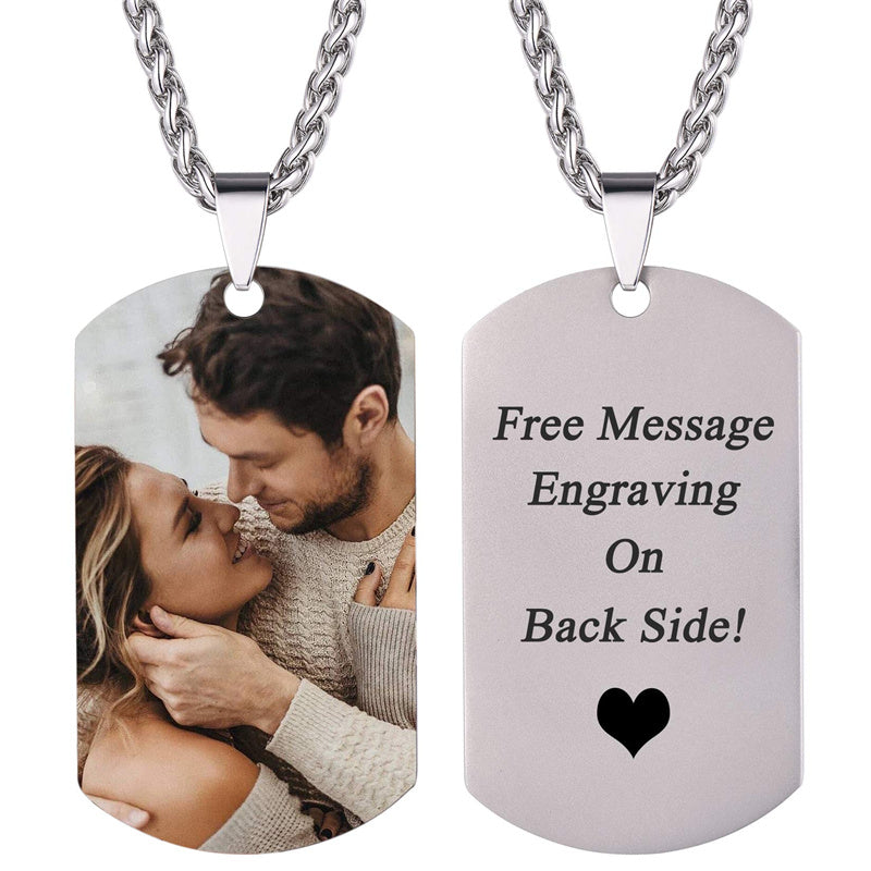Stainless Steel Personalized Phot Text Pendant Necklace