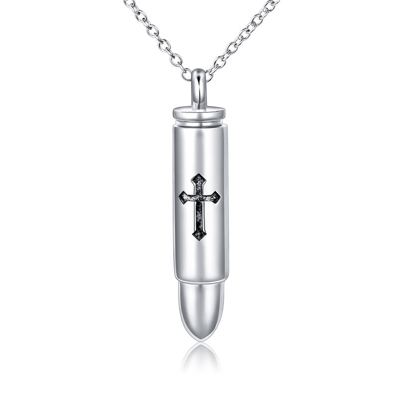 Sterling Silver Bar Bullet Cross Urn Necklace for Ashes