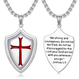 Sterling Silver Knights Templar & Cross Shield Pendant Necklace for Men