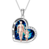 Sterling Silver Father Daughter Necklace Crystal Heart Pendent Necklace