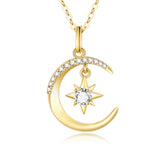 14k Gold Moon and North Star Pendant Necklace