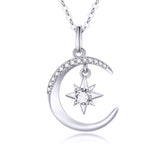 14k Gold Moon and North Star Pendant Necklace