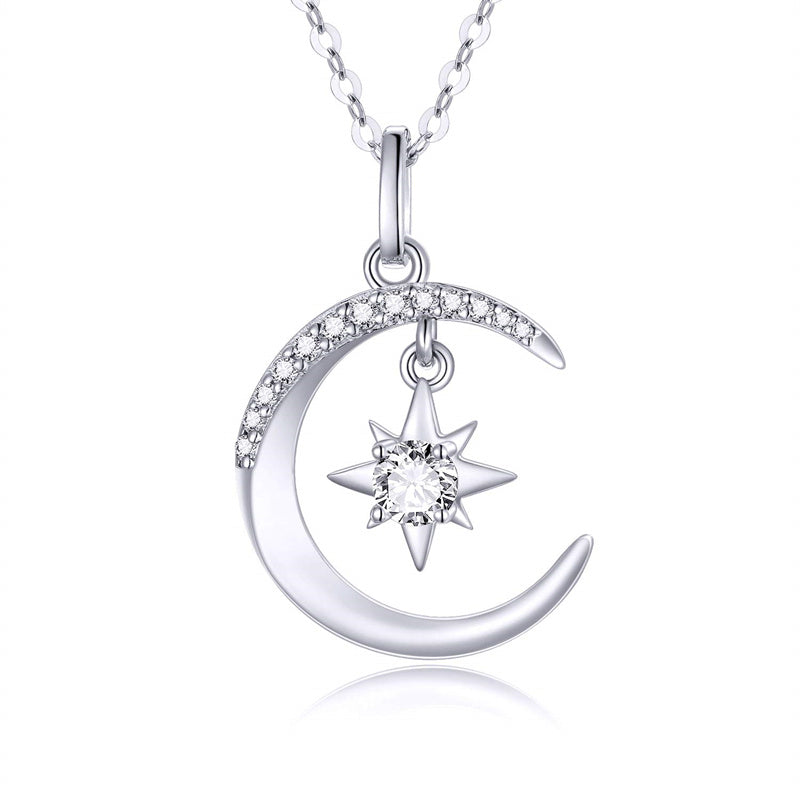 14k Gold Moon and North Star Pendant Necklace