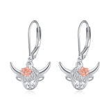 Sterling Silver Highland Cow Leverback  Earrings