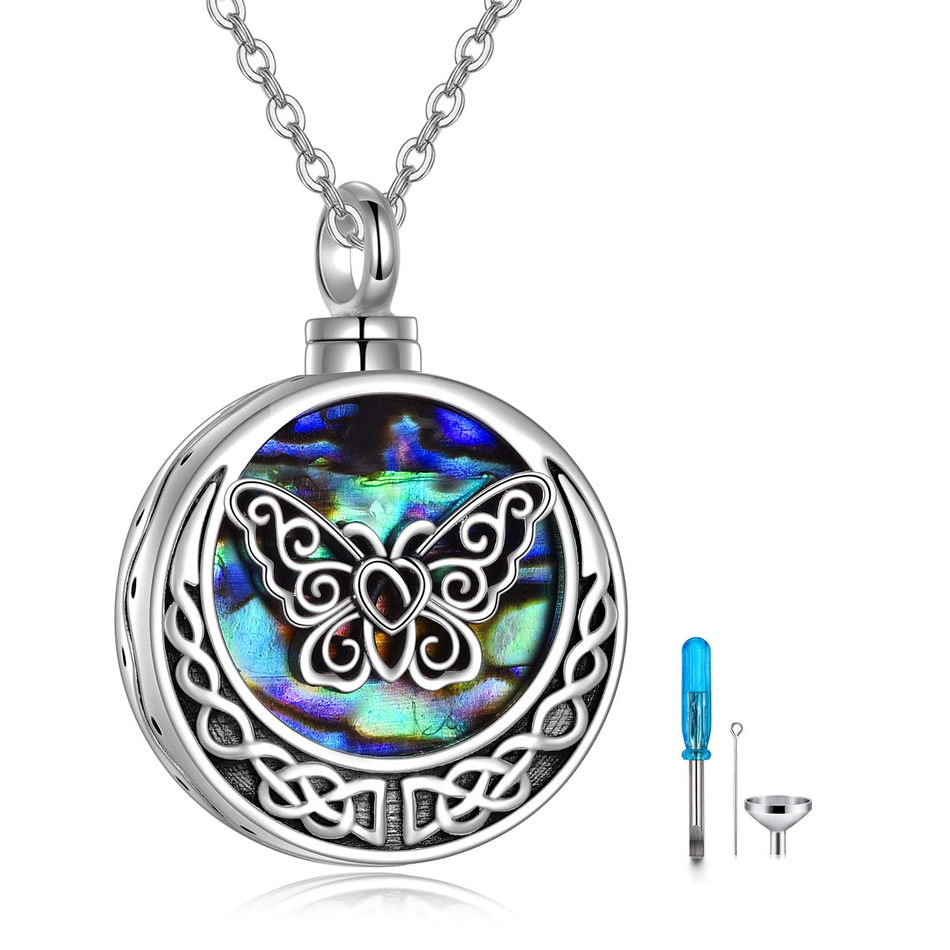 Butterfly Urn Necklaces for Ashes 925 Sterling Silver Abalone Shell Celtic Knot Cremation Jewelry Memory Jewelry for Women Men