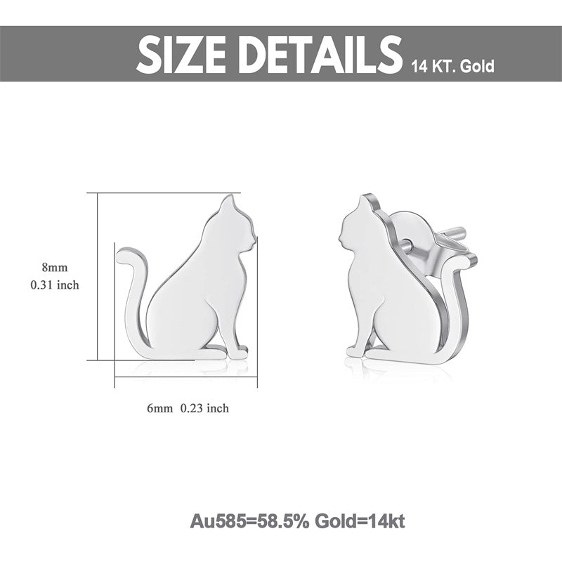 14k Gold Cat Stud Earrings