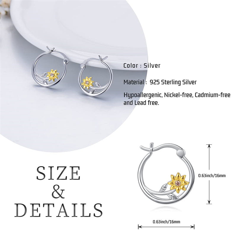 Sterling Silver Sunflower Earrings Hoop Earrings