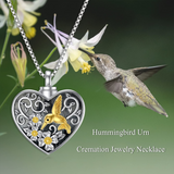 Sterling Silver Heart Hummingbird  Urn Necklace for Ashes