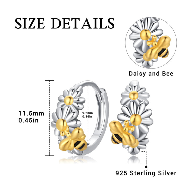 Sterling Silver Daisy Hoop Earrings