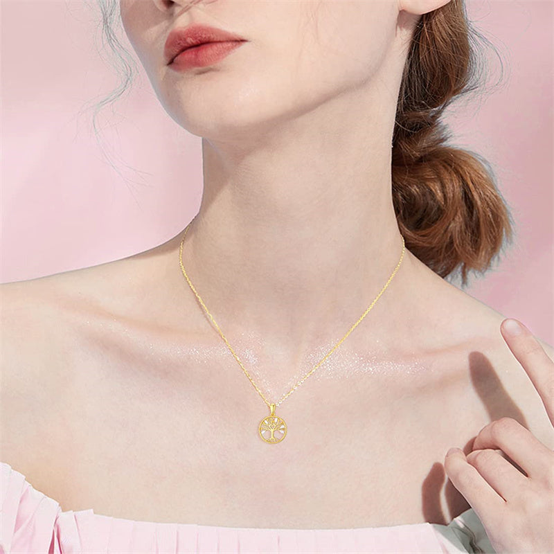 14k Gold 5A Cubic Zirconia Tree of Life & Family Pendant Necklace