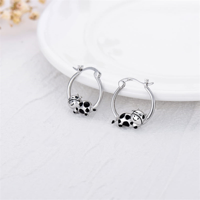 Sterling Silver Cow Hoop Earrings