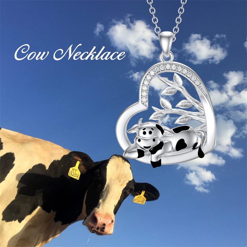Sterling Silver Cow Heart Pendant Necklace