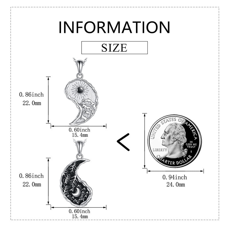 Sterling Silver Yin Yang Sun Moon Mountain Tree of Life Couple Necklaces