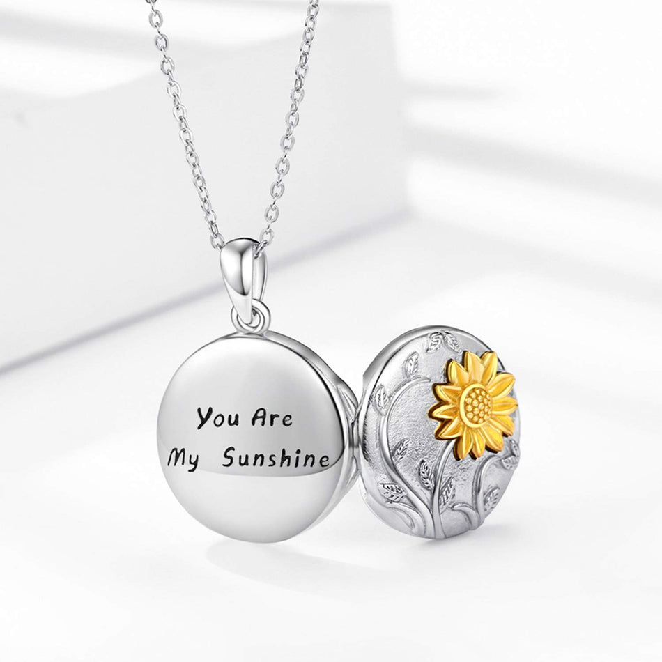 Sterling Silver Personalized Photo Sunflower Pendant Necklace