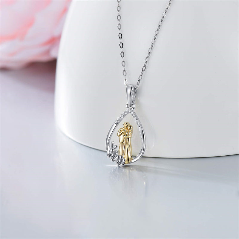 14K Gold Lovers Couple Pendant Necklace