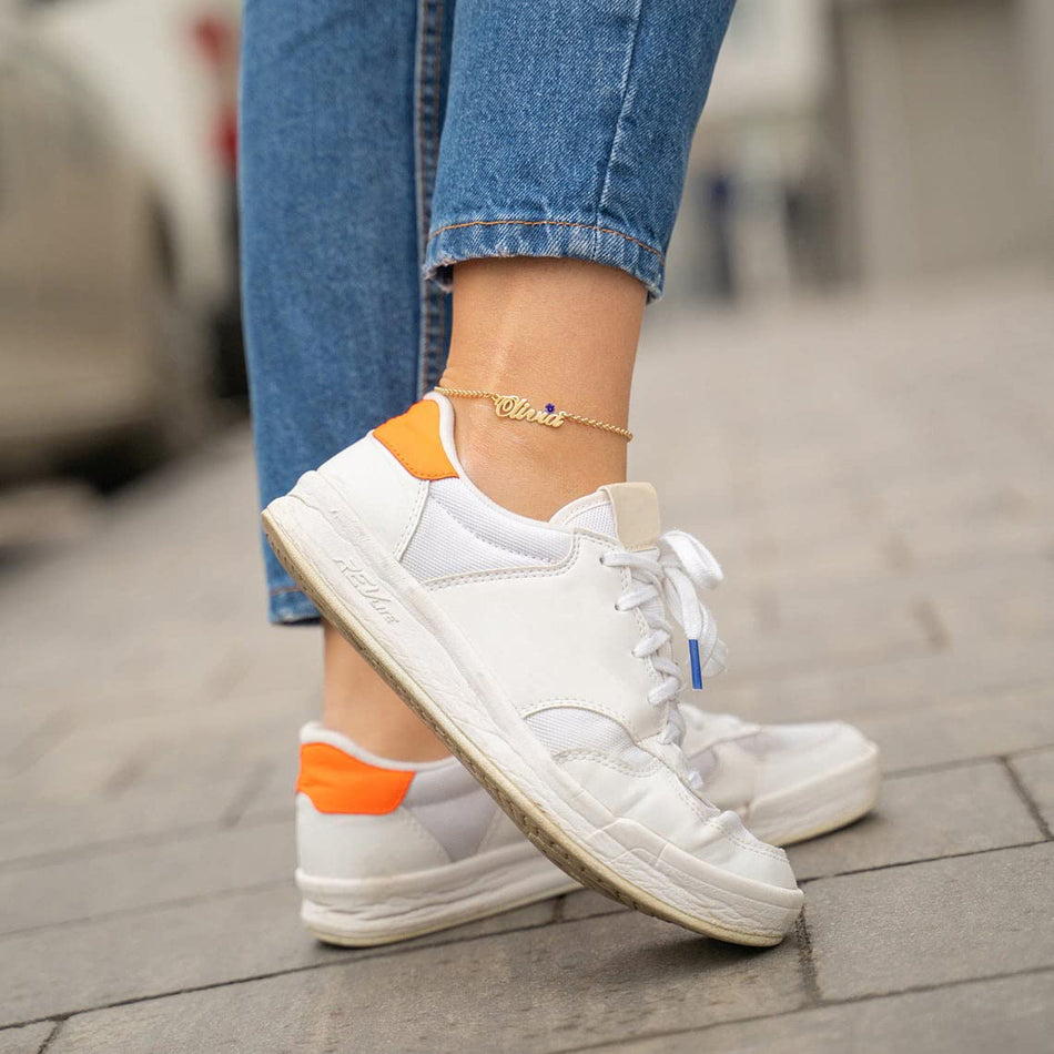 Silver Personalized Name Single Layer Anklet