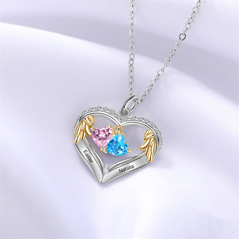 Sterling Silver Personalized Birthstone & Name Heart Shaped Pendant Necklace