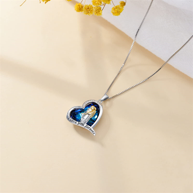 Sterling Silver Father Daughter Necklace Crystal Heart Pendent Necklace