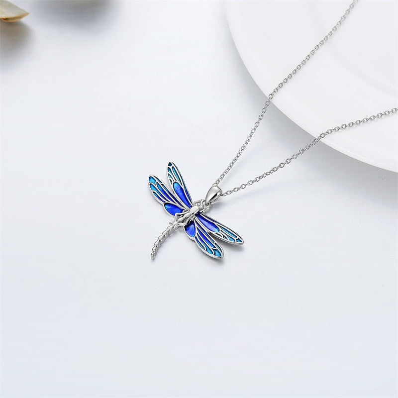 Sterling Silver Blue Dragonfly Pendant Necklace
