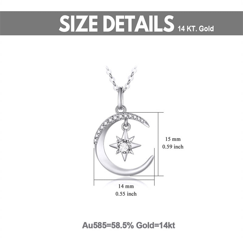 14k Gold Moon and North Star Pendant Necklace