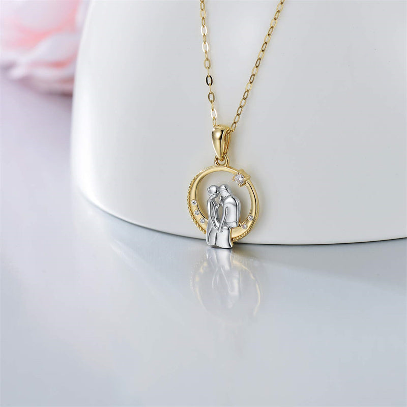 14K Gold Lovers Couple Pendant Necklace