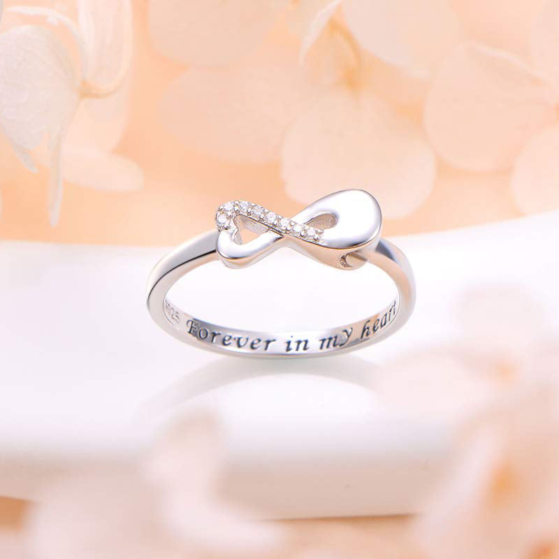Sterling Silver Infinity Heart Shape Urn Ring for Ashes Engraved With Forever In My heart