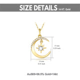 14k Gold Moon and North Star Pendant Necklace
