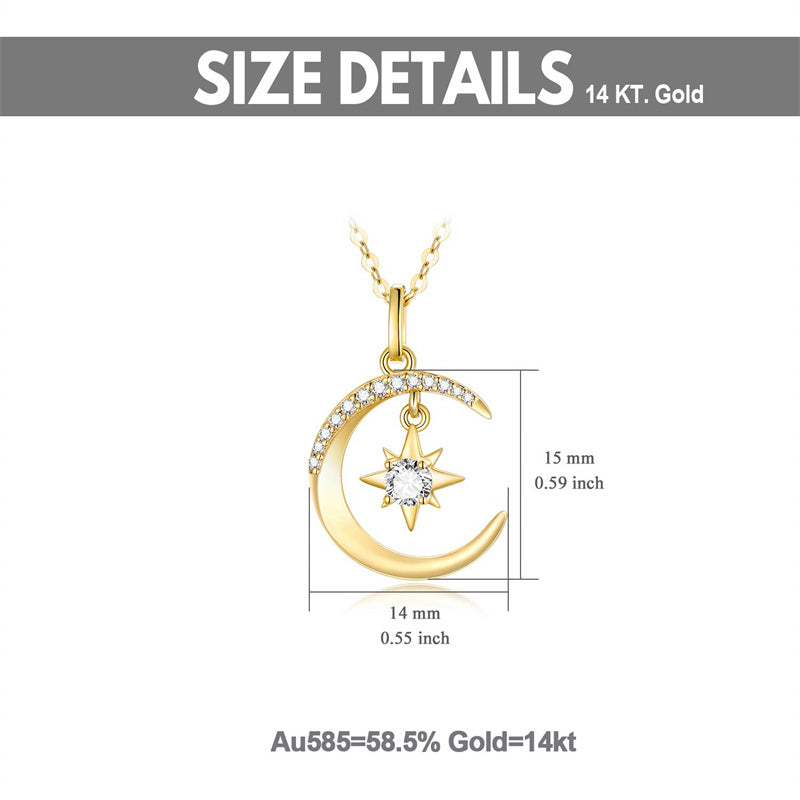 14k Gold Moon and North Star Pendant Necklace