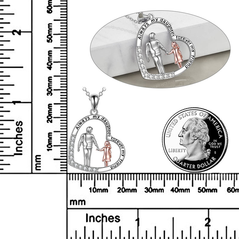 Sterling Silver Father Daughter Heart Pendant Necklace from Dad Gift for Daughter