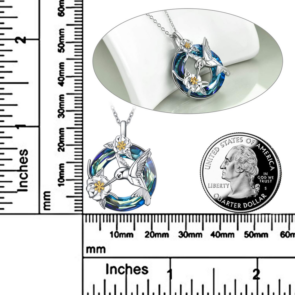 Sterling Silver Blue Crystal Hummingbird Pendant Necklace