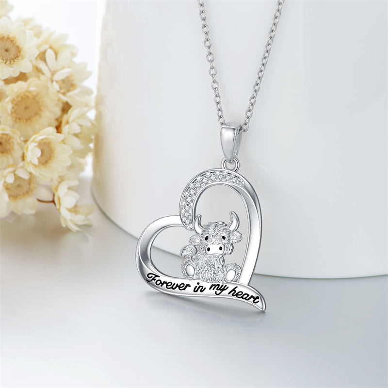 Sterling Silver Highland Cow Pendant Necklace