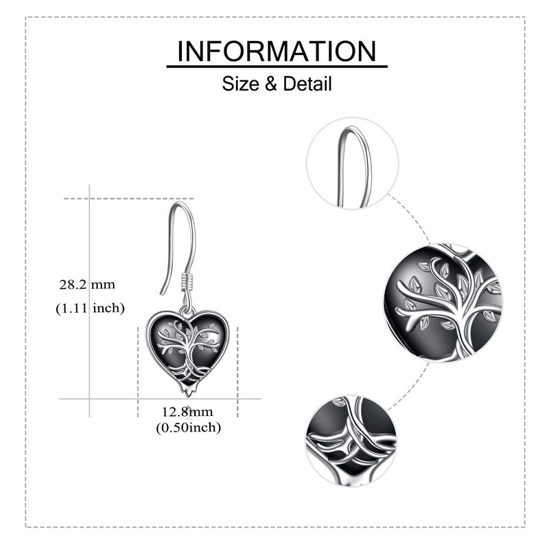 Sterling Silver Heart Gothic Witches Dangle Earrings